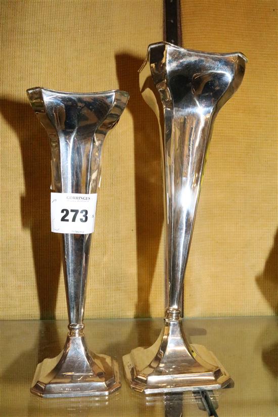 2 silver spill vases- as found(-)